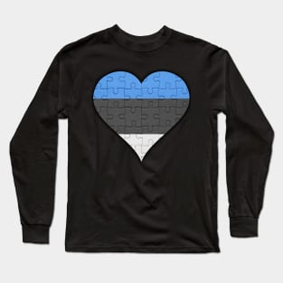 Estonian Jigsaw Puzzle Heart Design - Gift for Estonian With Estonia Roots Long Sleeve T-Shirt